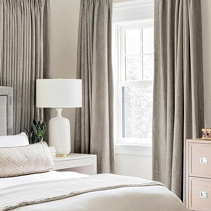 MIULEE 100% Blackout Linen Curtains for Bedroom 52x45 Inches Greige | Room Darkening, Light Blocking, Thermal Insulated, Grommet Top, Linen Textured, Window Curtains for Living Room, 2 Panels