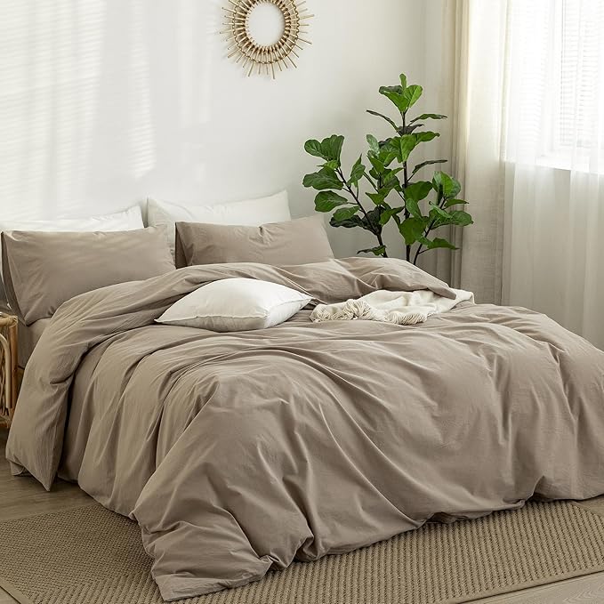 MooMee Duvet Cover Set 100% Washed Cotton Linen Like Cal King | Relaxed Linen-like Texture. Soft, Breathable & Long-lasting Comfort. Lightweight. Hidden Zipper with 8 Interior Corner Ties