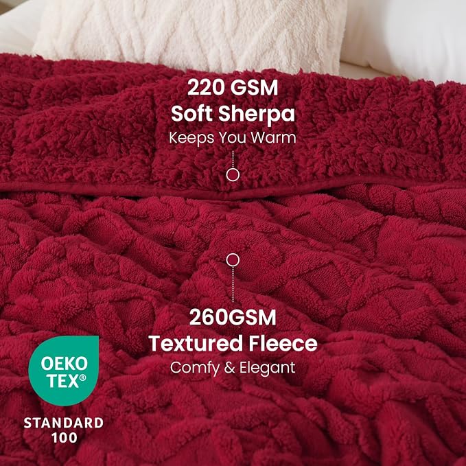Drewin Weighted Blanket Queen Size 15lbs for Adults,Red,60 x 80 inches | Stress Relief & Better Sleep,Soft Jacquard Sherpa with Glass Beads,Machine Washable,Great for Napping,Relaxing,Reading