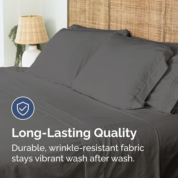 Queen Flat Sheet - Single Top Flat Sheet Only - Soft & Cooling - Charcoal | Hotel Luxury Top Flat Sheet Only, Ultra-Soft, Breathable & Cooling, Fade & Wrinkle Free, Easy-Care, Stain & Shrink Resistant