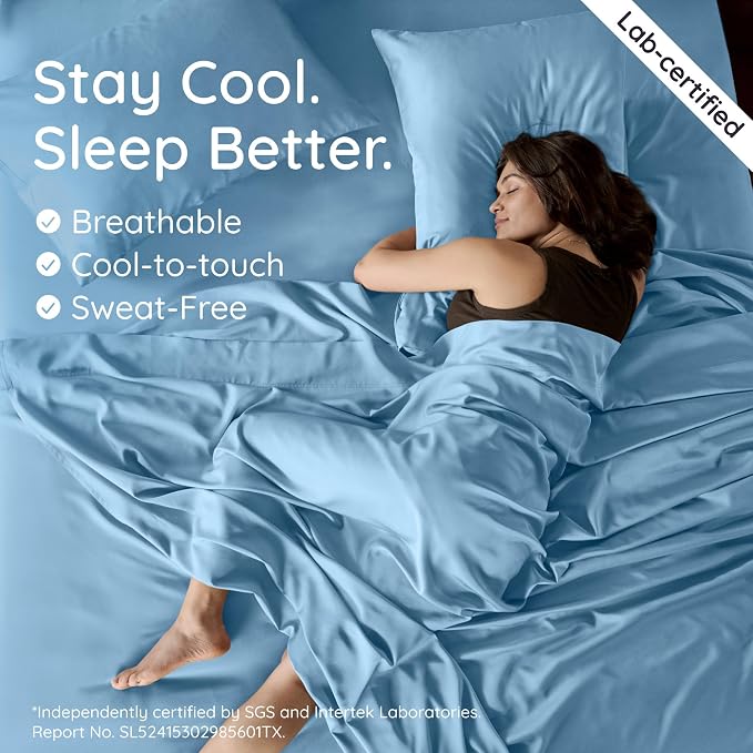 Bambaw 100% Viscose Derived from Bamboo Twin Sheets Set – 4-Piece Twin Sheet Set Cooling, Soft & Breathable, Cooling Bedding, Lightweight Feel, FSC® & Oeko-TEX® Standard 100 Certified (Dream Blue)