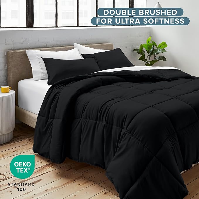 Bare Home Comforter Set - 1800 Ultra Soft (Oversized King, Black) | All-Season, Breathable, Hypoallergenic, Premium 1800, Warm, Cozy