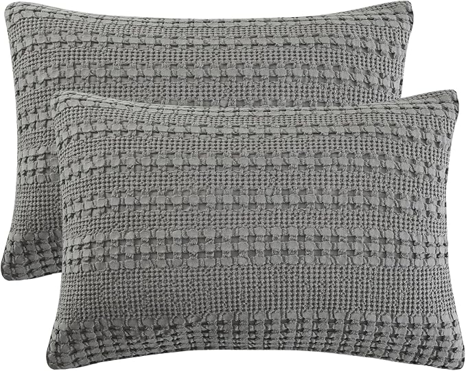 PHF 100% Cotton Waffle Pillow Shams Standard Size, 2 Pack 20" x 26" Soft Skin-Friendly Pillowcases, No Filling, Aesthetic Woven and Breathable Waffle Weave Pillow Case Covers for Bed, Dark Grey