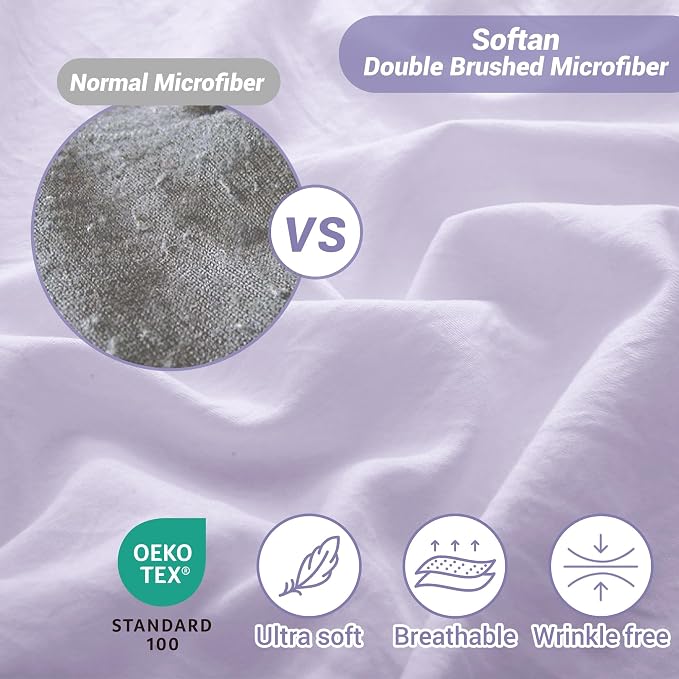 Softan Microfiber King Sheet Set with Non-Slip Corner Straps, Voilet | 15" Deep Pocket Fitted Bed Sheets, Double Brushed Microfiber, Sheets & Pillowcase for All Season
