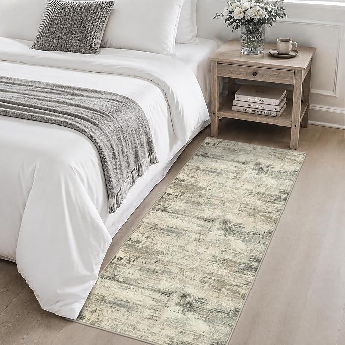 2x5 Washable Runner Rug：Modern Abstract Soft Carpet Ash Brown | For Hallway, Bedroom, Kitchen, Laundry, Bathroom,Door Mat,Modern Abstract,Machine washable,Non-Slip,Stain Resistant,Indoor