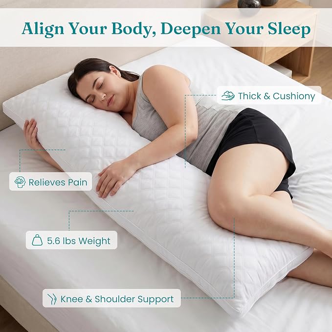 Oubonun Full Body Pillow for Side Sleeper, Adjustable Firm Long Bed Pillow | Extra Fill Plush Support - Large Quilted Loft Insert for Pregnancy Contour, Breathable Sweat-Absorbing Skin-Friendly Cushion
