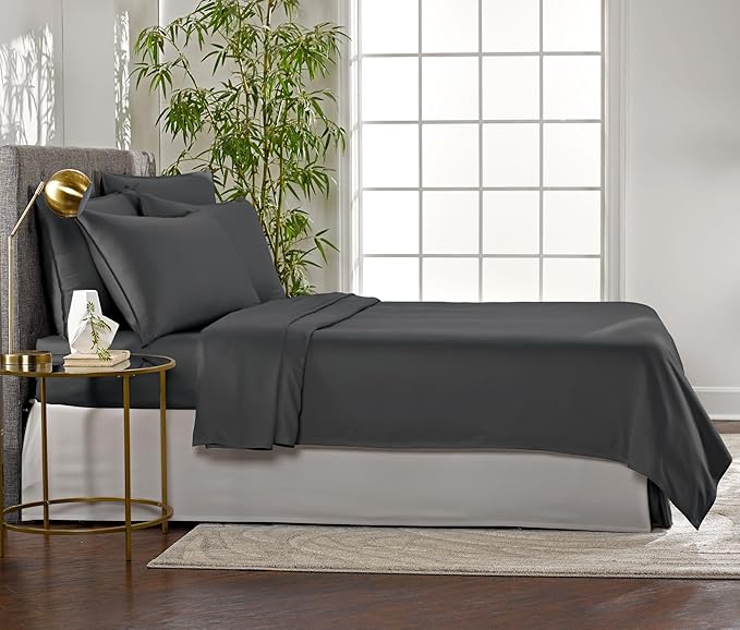 Full Sheets by Pure Bamboo, Genuine 100% Organic Viscose Derived from Bamboo Bed Sheet Set, Luxuriously Soft & Cooling, Double Stitching, 2 Year Quality Promise (Full, Charcoal)