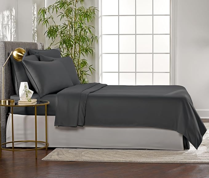 Pure Bamboo King Sheets, Genuine 100% Organic Viscose Derived from Bamboo Bed Sheet Set, Luxuriously Soft & Cooling, Double Stitching, 2 Year Quality Promise (King, Charcoal)