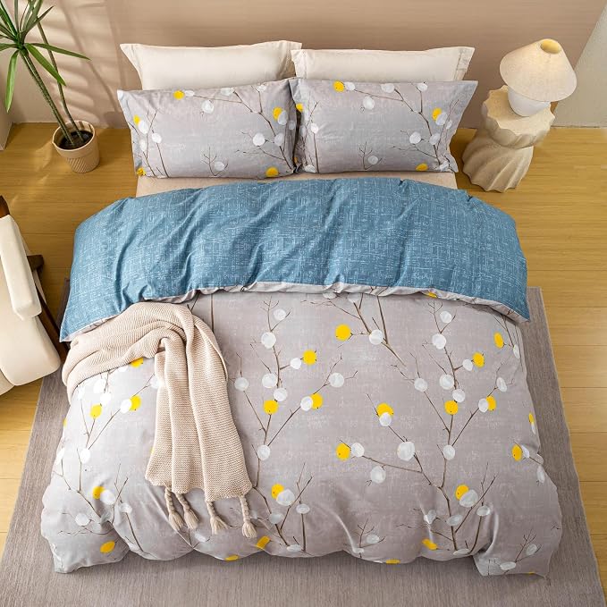 OAITE Twin Duvet Cover Set 3pcs 100% Cotton with Grey Abstract Branch | Soft, Breathable,Long-lasting,Comfort,Hidden Zipper,8 Corner Ties,Easy Care for All Season