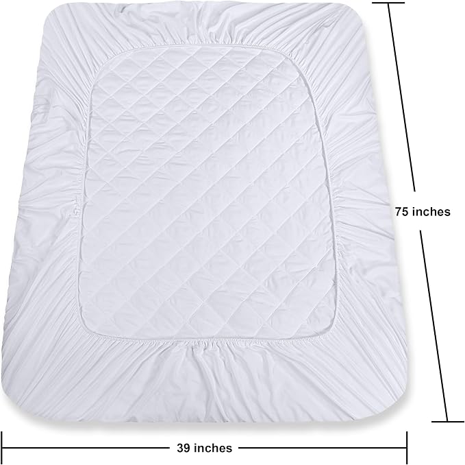 Quilted Fitted Mattress Pad, Twin Mattress Protector Topper with Deep Pocket Stretches up to 16 Inches, Machine Washable Mattress Cover by Utopia Bedding (White) | Soft Breathable Fitted Mattress Cover, Noiseless, Deep Pockets & Machine Washable for Ho...