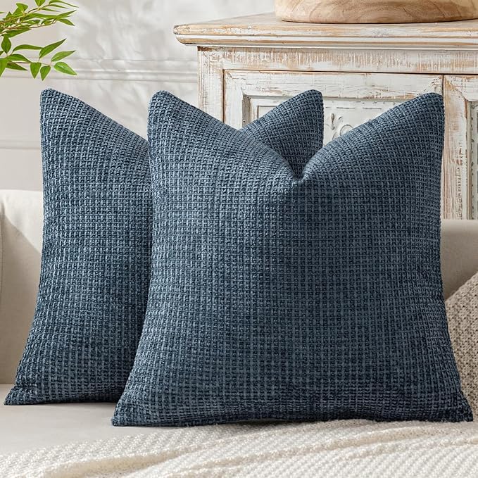 MIULEE Decorative Couch Throw Pillow Covers 16x16 Inch Navy Blue 2 Pack | Coastal Modern Boho Accent, Soft Chenille Pillow Covers, Farmhouse Cushion Cases for Home Decor Bed Sofa Living Room