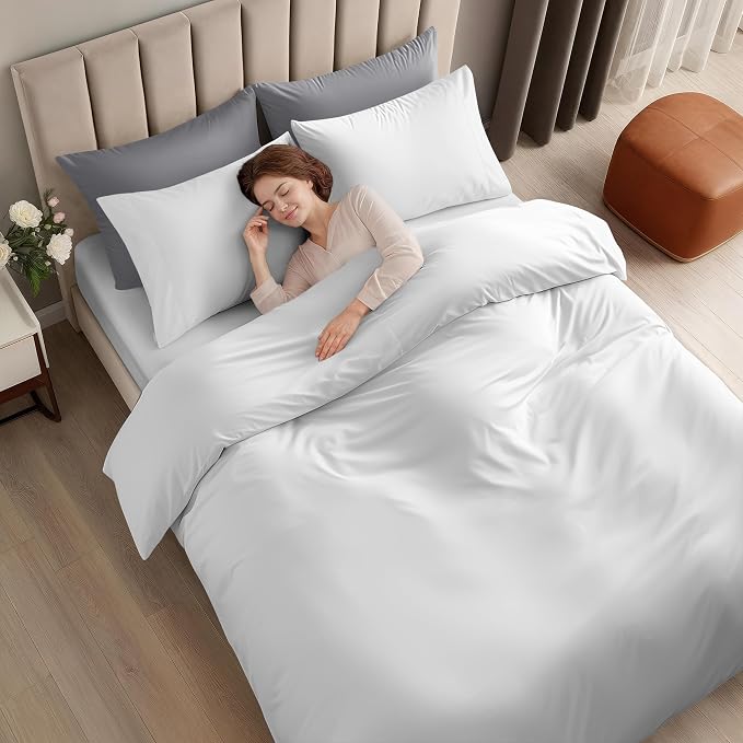 Utopia Bedding Duvet Cover Queen with Fitted Sheet (60x80) - 2 Pillow Case Standard - All Season Luxury Bed in a Bag with Zippered Duvet Cover - No Comforter (White)