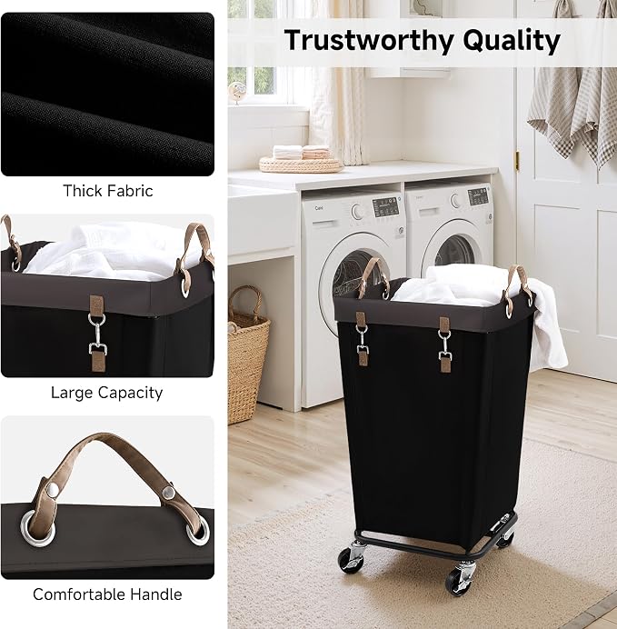 StorageWorks 110L Laundry Basket with Wheels, Rolling Hampers for Clothing | Black Laundry Basket with Wheels, Metal Frame & Handles, Rolling Hamper for Bedroom, Bathroom, Dorm, Hotel