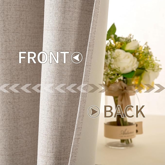 MIULEE 100% Blackout Linen Curtains for Bedroom 52x100 Inches Natural Beige | Room Darkening, Light Blocking, Thermal Insulated, Grommet Top, Linen Textured, Window Curtains for Living Room, 2 Panels