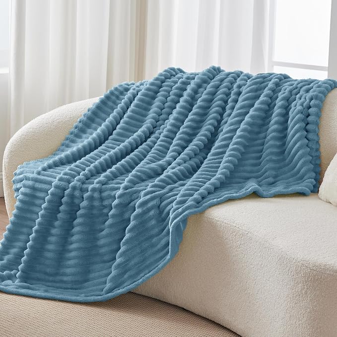 BEDELITE Ribbed Fleece Throw Blanket for Couch, Blue, 50"x70" | Ultra-Soft Plush Fleece, Warm Yet Lightweight, Ribbed Texture, Home Decor, Machine Washable, Giftable, All-Season Use
