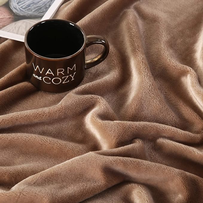TASTHROW Large Flannel Fleece Throw Blanket, 50×70 Inch | Cozy Lightweight Thick Blanket - All Seasons Suitable for Women, Men and Kids (Two Pack, Lightcoffee)