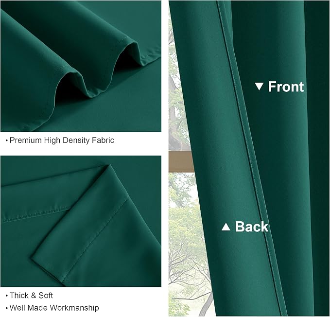 PONY DANCE Blackout Curtain Panels - Window Drapes Light Block Decorative Draperies Thermal Insulated Energy Saving for Home, 42 x 72 Inches, Hunter Green, 2 Pieces