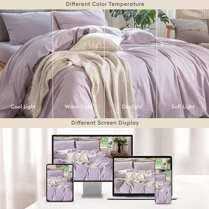 MooMee Duvet Cover Set 100% Washed Cotton Linen Like Queen | Relaxed Linen-like Texture. Soft, Breathable & Long-lasting Comfort. Lightweight. Hidden Zipper with 8 Interior Corner Ties