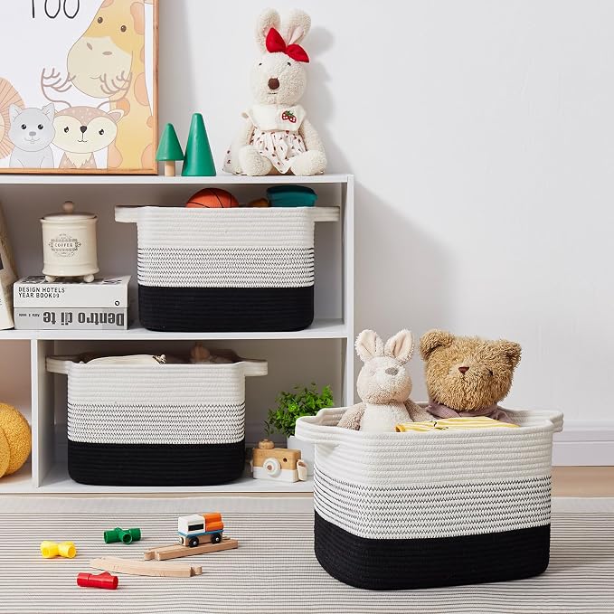 OIASKET Storage Basket for Organizing, Woven Baskets for Storage, Rectangle Decorative Baskets for Shleves, Closet, Toys, Books, Nursery Organizer Bins - Pack of 3 (Gradient Black, 13"x9.85"x8.7")