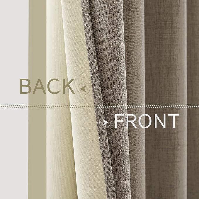 MIULEE 100% Blackout Linen Curtains for Bedroom 52x84 Inches Faux Linen | Room Darkening, Light Blocking, Thermal Insulated, Grommet Top, Linen Textured, Window Curtains for Living Room, 2 Panels