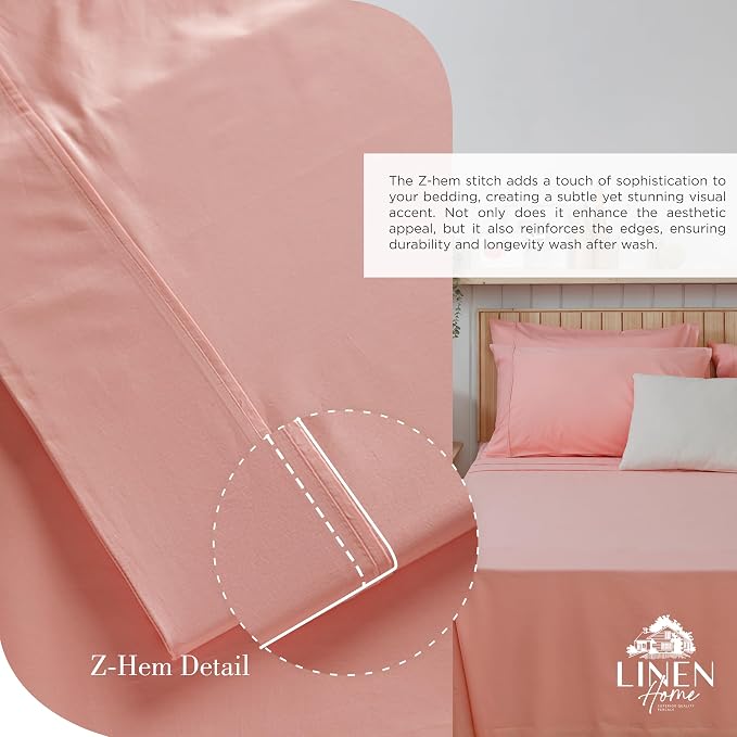 Linen Home 100% Cotton Percale Sheets Twin Size Pack of 2, English Rose, Deep Pocket, 6 Pieces Set- 2 Flat, 2 Fitted and 2 Pillowcases, Crisp Cool and Long Staple Strong Bed Linen