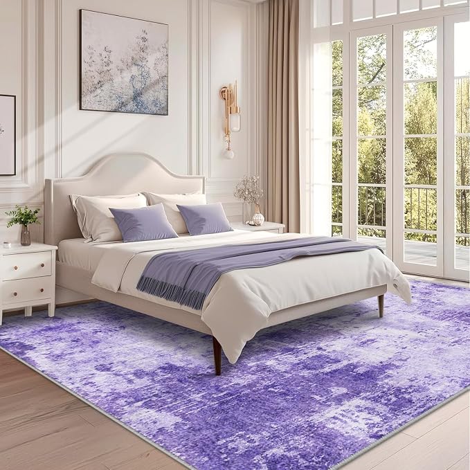 RELEANY Washable 9'x12' Abstract Area Rug for Living Room Purple | Carpet for Bedroom, Kitchen, Office, Hallway and Entryway, Printed Pattern, Non‑Slip, Soft, Stain‑Resistant, Easy to Clean