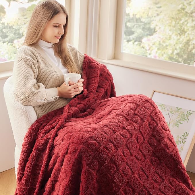 NEWCOSPLAY 3D Heart Checkered Flannel Queen Blanket, Red Heart, 90"x90" | Super Soft Cute Lightweight Decorative Premium Silky Fleece Blanket for Couch Sofa Bed, Gift for Women Men, All Season Use