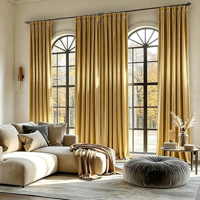 MIULEE Velvet Curtains 52x108 inches 2 Panels Gold Blackout Curtains | Luxury, Bedroom Living Room, Thermal Insulated, Super Soft Window Drapes, Rod Pocket & Back Tab