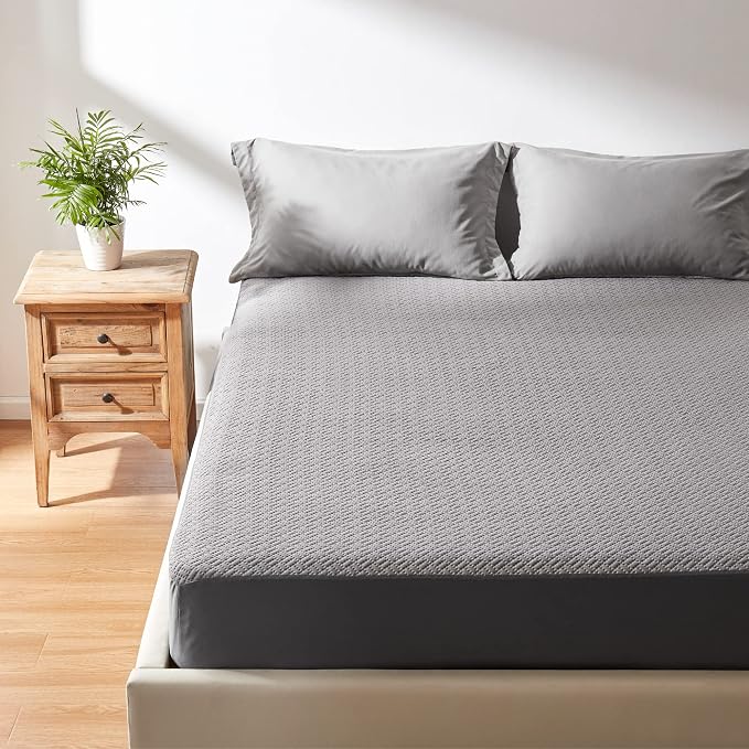 Hanherry 100% Waterproof Mattress Protector Twin Size - Grey, Mattress Cover 3D Air Fabric Cooling Mattress Pad Cover Smooth Soft Breathable Noiseless, 8''-21'' Deep Pocket