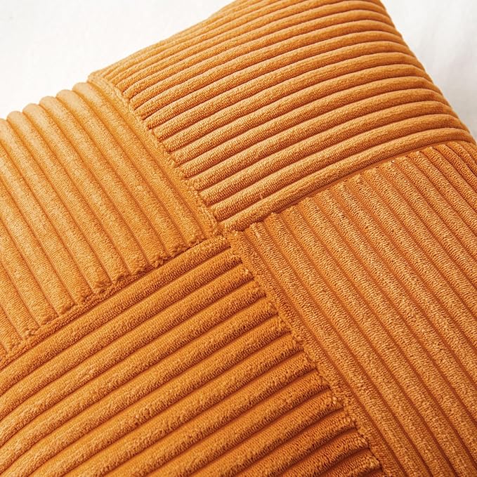 MIULEE Fall Burnt Decorative Throw Pillow Covers for Couch 18x18 Inch | 2 Pack, Boho Farmhouse Pillow Covers, Soft Cross Corduroy Patchwork Textured Cushion Cases For Bed Sofa