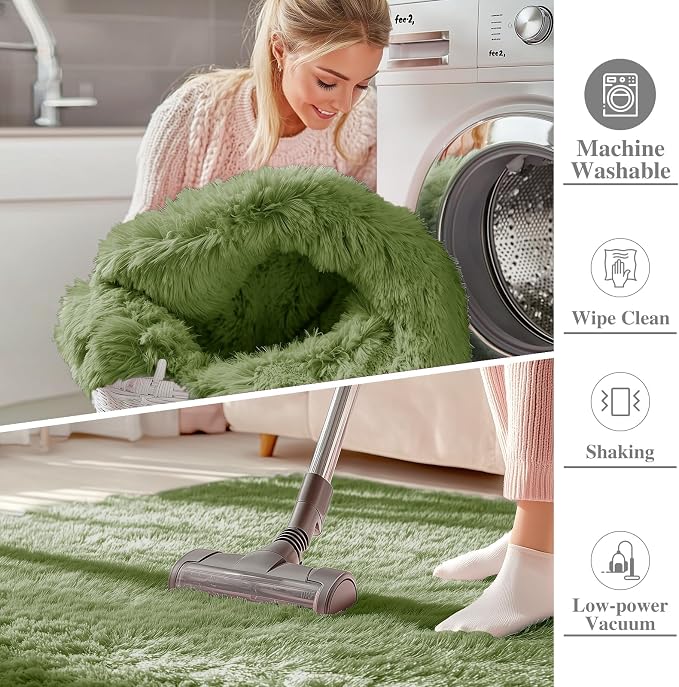 OLANLY 8x10 Machine Washable Large Area Rugs for Living Room, Bedroom, Soft Fluffy Shaggy Bedside Rug, Indoor Floor Carpet for Kids Girls and Boys, Dorms, Nursery, Home Decor Aesthetic, Green
