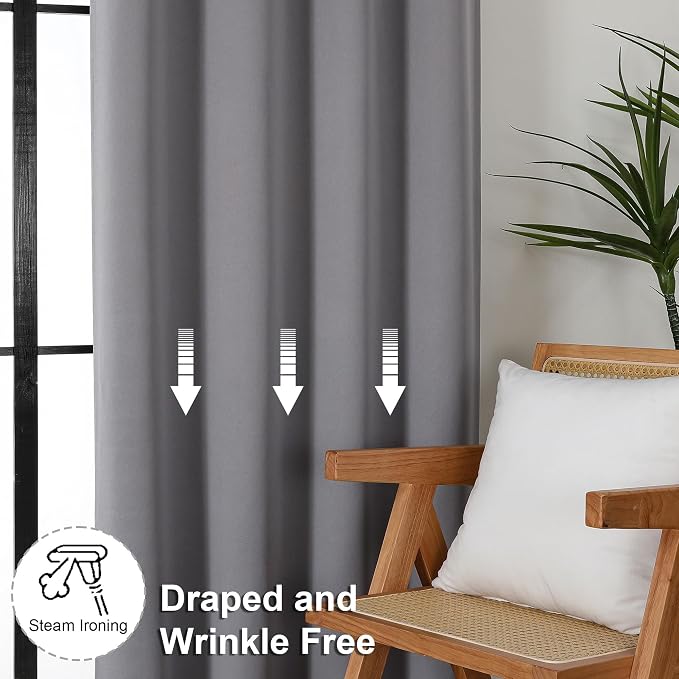 Simplebrand Ava Light Grey Blackout Curtains for Bedroom 84 Inch Length 2 Panels Set, Solid Thermal Insulated Privacy Living Room Window Treatment Curtains Blackout Drapes, W40 x L84 Inch, Light Grey