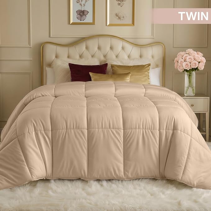 Utopia Bedding Duvet Insert, Twin Comforter 64 x 88 Inches, Beige | Cozy All Season Comforter for Kids and Teens, Unisex, Down Alternative Fill, Soft Microfiber Shell, Machine Washable.