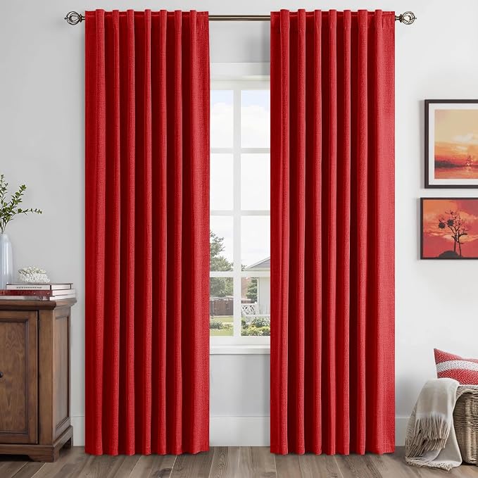 MIULEE 100% Blackout Linen Curtains 42 x 84 Inch Christmas Red 2 Panels | Thermal Insulated, Room Darkening Drapes for Bedroom Living Room, Back Tab Rod Pocket Pinch Pleated, Solid Luxury Decor