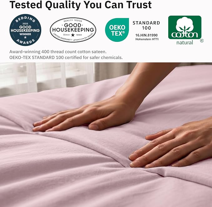 California Design Den Soft 100% Cotton Sateen King-Size Duvet Covers, Pink | Duvet Cover Only, Comforter Not Included, Backed by Good Housekeeping Seal, Button Closure & Corner Ties