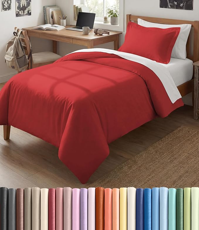 Duvet Cover Twin/Twin XL Size - Soft 2 Piece with Zipper Closure - Red | Extra Soft, Breathable, Twin/Twin XL Duvet Cover 68" x 90" w/ 1 Pillow Sham, Zipper Closures & Ties, Women, Men, Kids & Teens