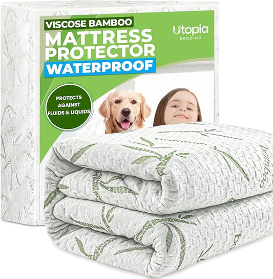Bamboo Viscose Waterproof Mattress Protector Full Size, fits 15" deep | Utopia Bedding Cooling Mattress Cover, Soft Breathable Mattress Pad, Noiseless, Fitted Style, Stretchable Pockets, Washable