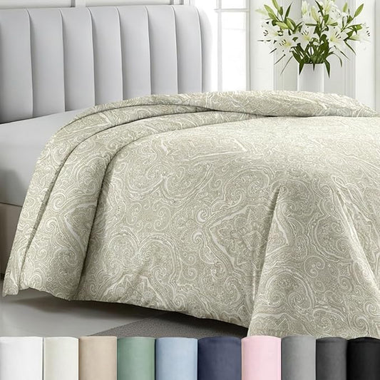 California Design Den Full/Queen Duvet Cover, Paisley Beige Print | Duvet Cover Only, Comforter Not Included, Backed by Good Housekeeping Seal, Button Closure & Corner Ties