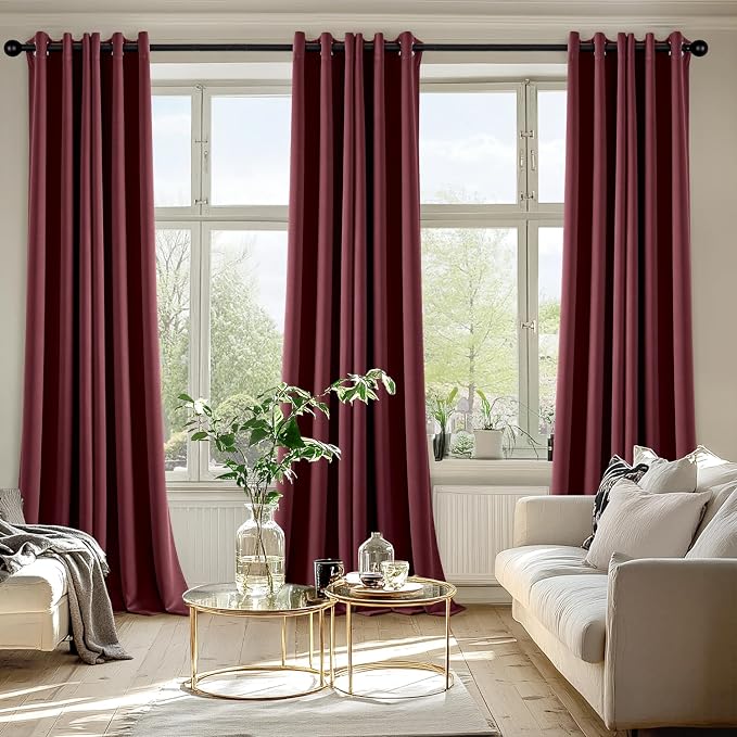 MIULEE Christmas Blackout Curtains for Bedroom 2 Panel 40"x96" Burgundy Red | Thermal Insulated, Living Room Darkening Grommet Drapes, Noise Reducing, Light Blocking Window Treatments