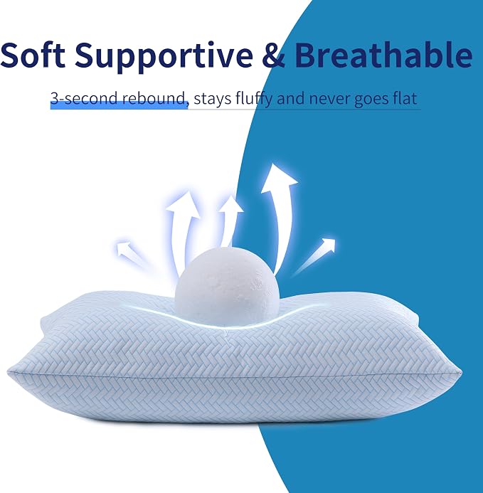 DOWNCOOL Cooling Shredded Memory Foam Standard Pillows Set of 2, 20"X26" | Adjustable Loft, Cool Pillow for Hot Sleepers, Supportive Firm Pillow for Side Back Stomach Sleepers, Removable Cover