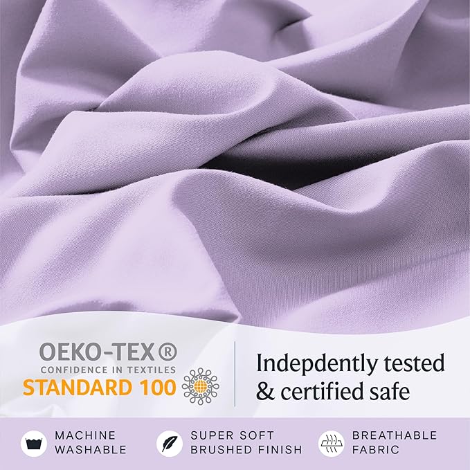 LuxClub 3 PC Twin XL Sheet Set, Deep Pockets Wrinkle Free Cooling Bed Sheets Hotel Bedding for Women, Men, Kids & Teens, Includes 1 Fitted Sheet, 1 Flat Sheet and 1 Pillowcase-Silky Soft Lavender | LUXCLUB Cooling Twin XL Fitted Sheet & Pillowcase Sets...
