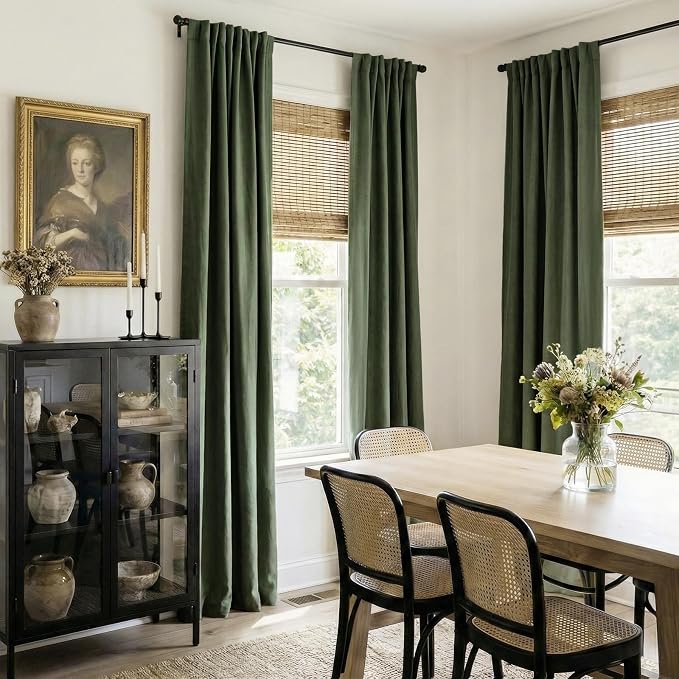 Faux Linen Total Blackout Curtains for Bedroom 96 Inches Long, Moss Green | 100% Blackout Shield, Back Tab/Rod Pocket Living Room Drapes, Thermal Insulated Blackout Curtains 2 Panels Set, 50"W x 96"L