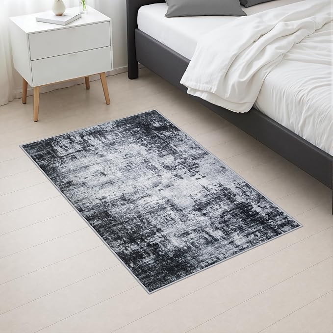 2x3 Washable Entryway Rug: Modern Abstract Soft Carpet Dark Black | For Entrance, Bedroom, Kitchen, Laundry, Bathroom,Door Mat,Modern Abstract,Machine washable,Non-Slip,Stain Resistant,Indoor