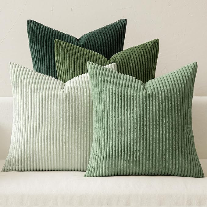 MIULEE Soft Corduroy Decorative Throw Pillow Covers Forest Green 22x22 | Set of 4, Mordern Nordic Home Decor, Gradient Color Matching, Boho Farmhouse Cushion Covers for Couch Bed Sofa Living Room