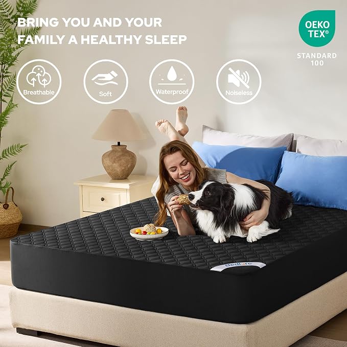 BEDLORE Waterproof California King Mattress Protector, Deep Pocket Fit | Soft Noiseless Breathable Bed Mattress Cover Pad, Fits 6-18 Inch Deep Mattresses, Ideal for Home, Bedroom, Hotel, Black