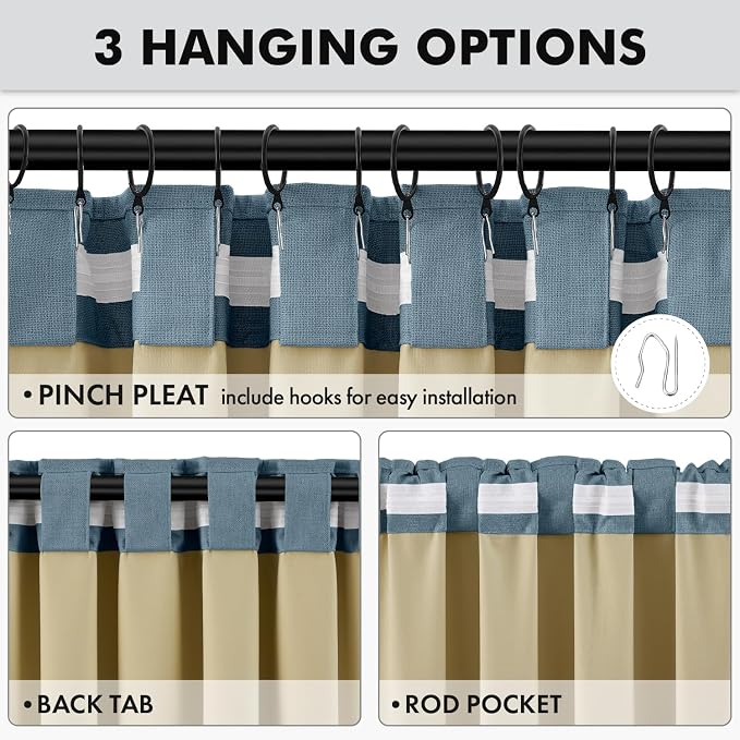 MIULEE 100% Blackout Linen Curtains 42 x 72 Inch Stone Blue 2 Panels | Thermal Insulated, Room Darkening Drapes for Bedroom Living Room, Back Tab Rod Pocket Pinch Pleated, Solid Luxury Decor