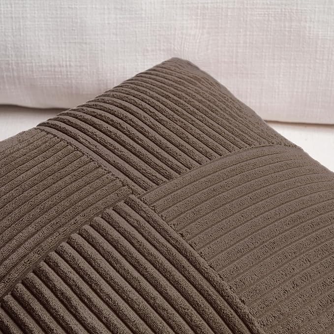 Fancy Homi 2 Packs Dark Brown Decorative Throw Pillow Covers 12x12 Inch with for Living Room Couch Bed, Rustic Farmhouse Boho Home Decor, Soft Corss Patchwork Corduroy Square Cushion Case 30x30 cm