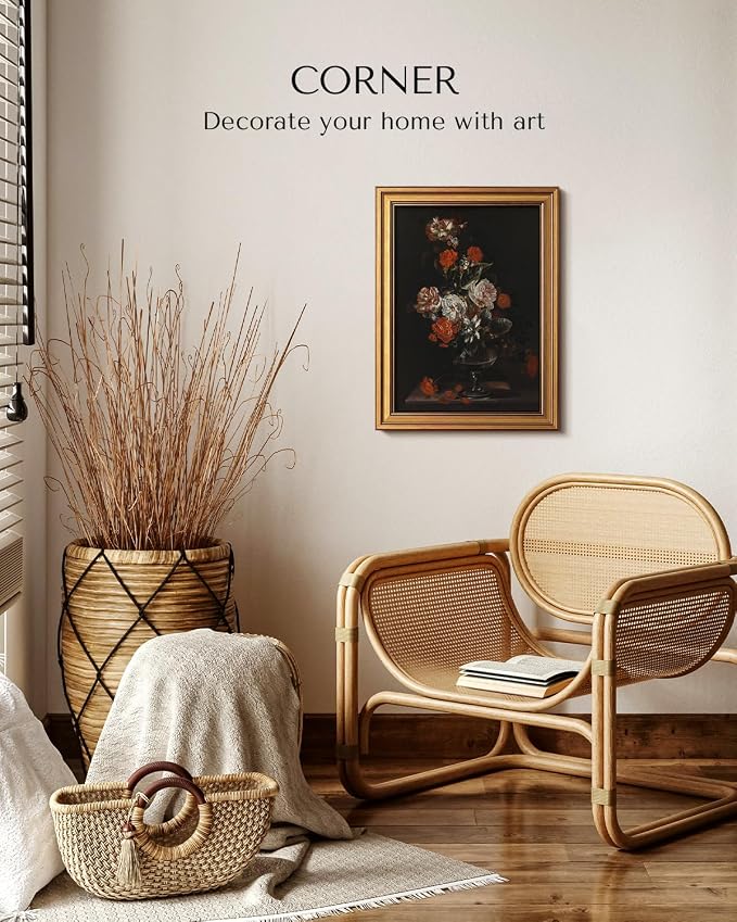VIYYIEA Vintage Gold Framed Wall Art for Living Room, Flowers Canvas Prints Home Decor, Oil Painting Picture, Bedroom Wall Decor Gifts for Friends or Family -【Cotton Rose】-(16L x 12W)