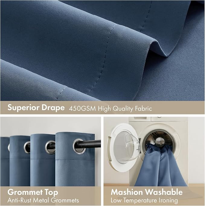 MIULEE Stone Blue Blackout Curtains for Bedroom 40x84 Inch Long 2 Panels | 2 Thick Layers Thermal Insulated Window Curtains with Black Liner, Noise Reducing Grommet, Drapes for Living Room