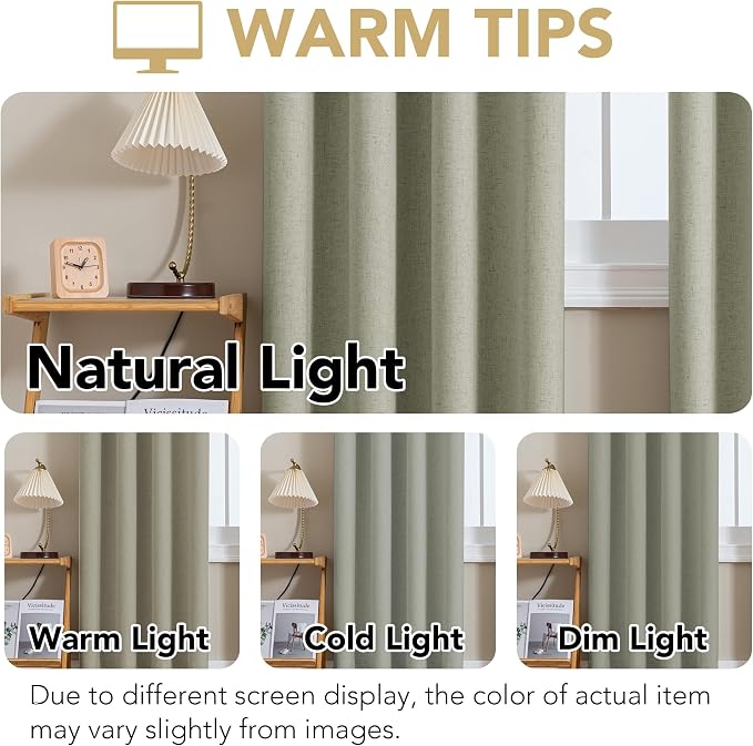 H.VERSAILTEX Linen Curtains 100% Blackout Curtains for Bedroom 90 inch Long Full Light Blocking Nature Linen Blended Window Curtains for Living Room Nickel Grommet (2 Panels, Heathered Tea)